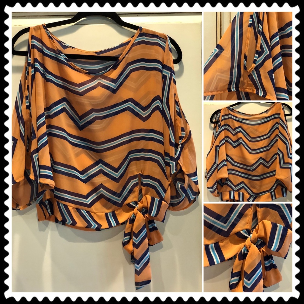 Orange & Blue Cold Shoulder Blouse